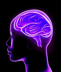 Obraz premium Neurology, philosophy: connections, the development of thought and reflection, the infinite possibilities of the brain and mind. Human anatomy. Digital reality, artificial consciousness. 3d rendering
