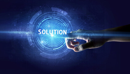 Hand touching business concept button