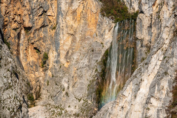 Iconic Boka waterfall in the Soca valley in the Julian Alps