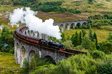 Foto op Plexiglas Glenfinnanviaduct Steam train in Scotland