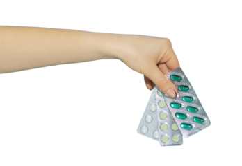 pills in hand , concept to pass or throw away pills