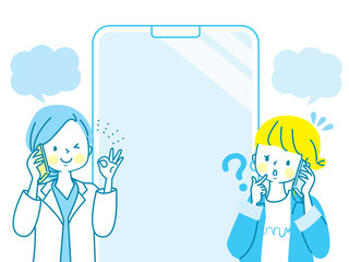 スマホで相談する若い女性と相談に応える医師