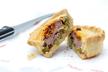 meat and pea pie from mallorca isolated on white background 