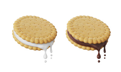 Milk and Chocolate Sandwich cookies with Cream splashing, 3d illustration.