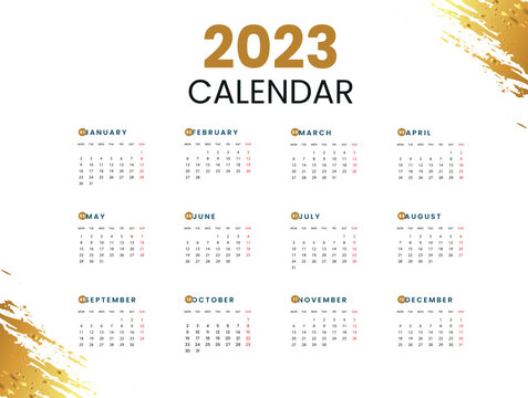 golden Color  background  Stylish geometric 2023 new year calendar template design
