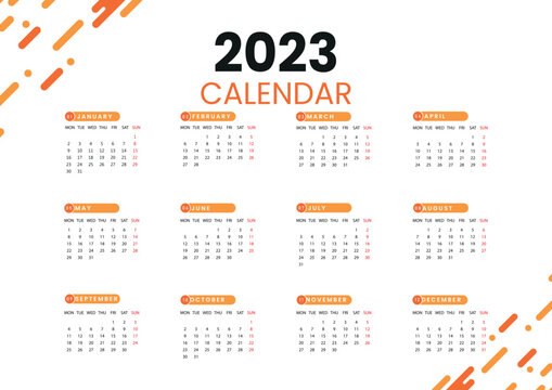 2023 new year calendar template in modern style with yallow colour backgroun