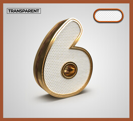 3D Render numbers number 6 gold transparent