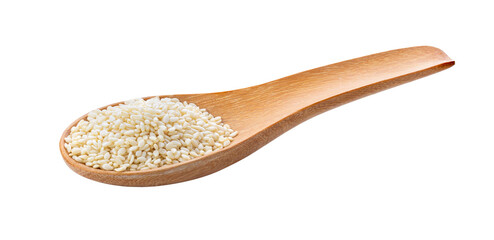 Sesame seeds in a wooden spoon isolated on transparent png