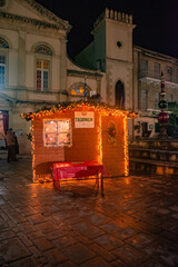 CORFU, GREECE - December 10, 2021:  photo of illuminated festive view in corfu town and Christmas fair and market,Greece.
