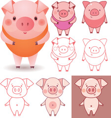 Funny piggy vector color illustrations