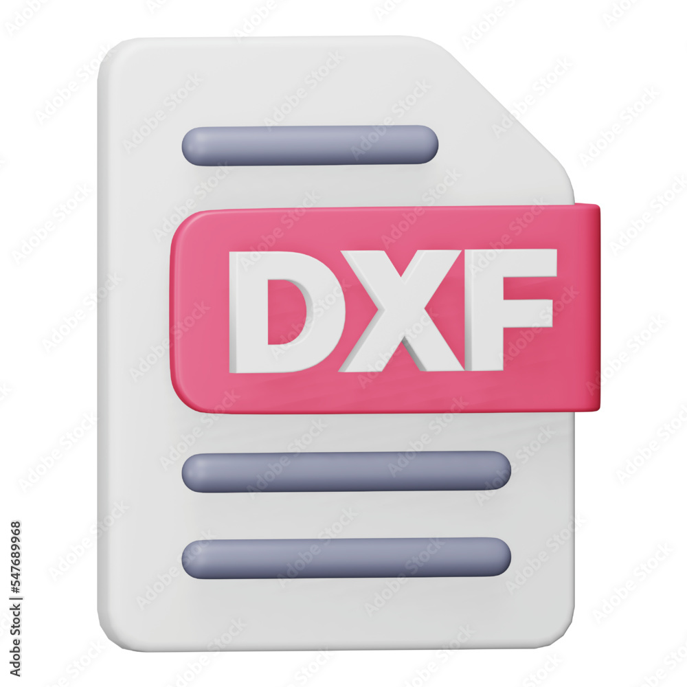 Poster dxf file format 3d rendering isometric icon.