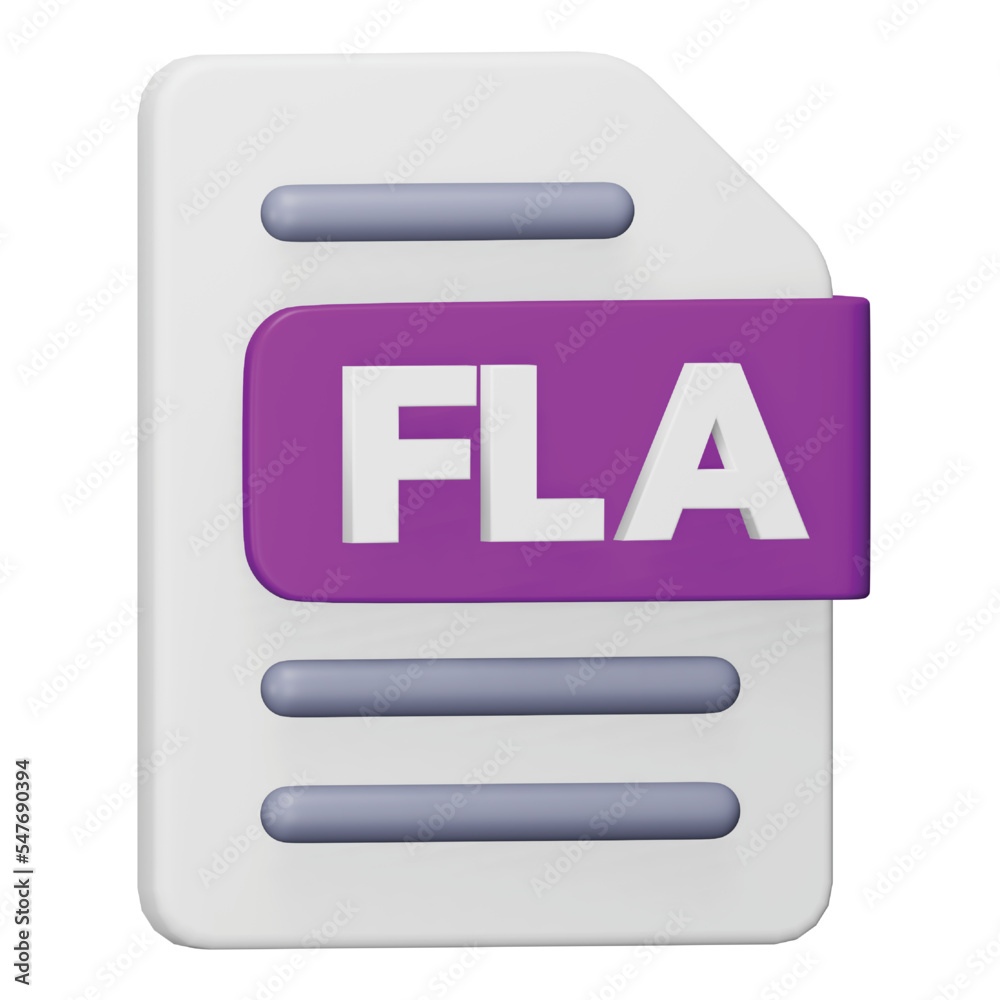 Poster fla file format 3d rendering isometric icon.