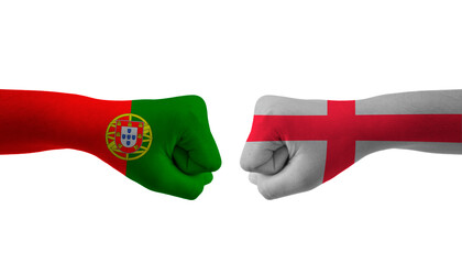 England VS Portugal hand flag Man hands patterned football world cup