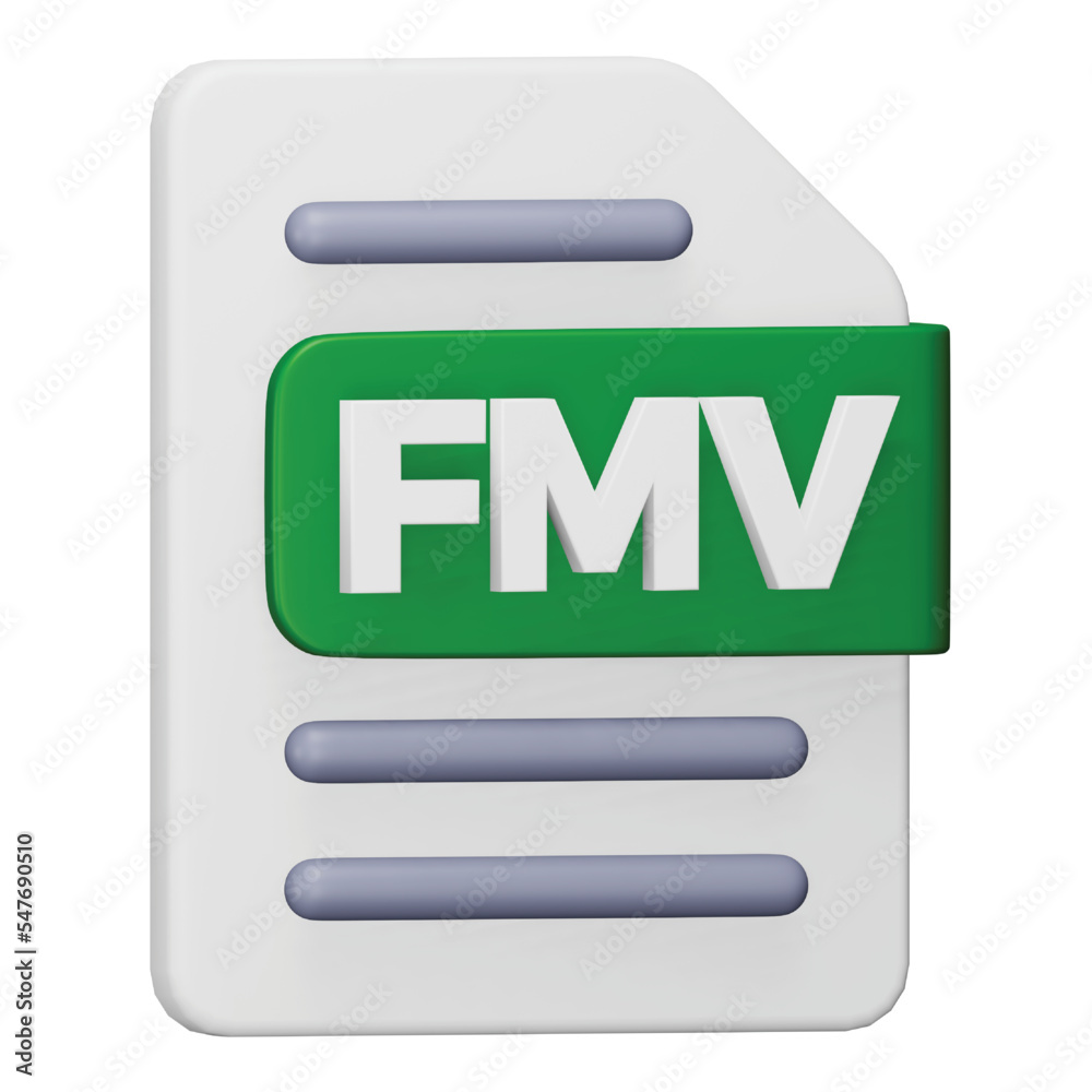 Poster fmv file format 3d rendering isometric icon.