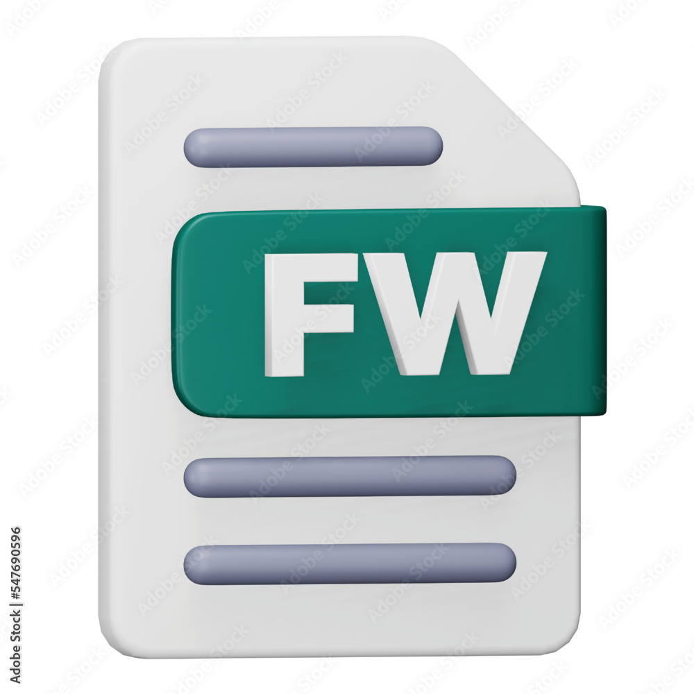 Poster fw file format 3d rendering isometric icon.