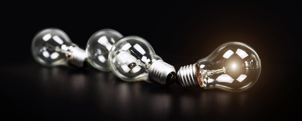 Close up light bulb or lamp with bright light for human resources or leadership and creativity...