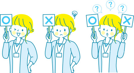 マルとバツ　若い女性看護師表情イラストセット