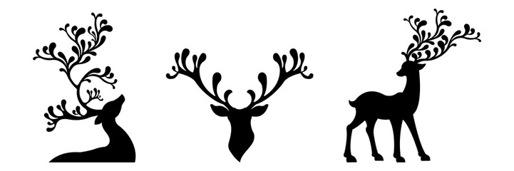 Naklejka premium Isolated on a white background, a collection of reindeer christmas vector silhouettes