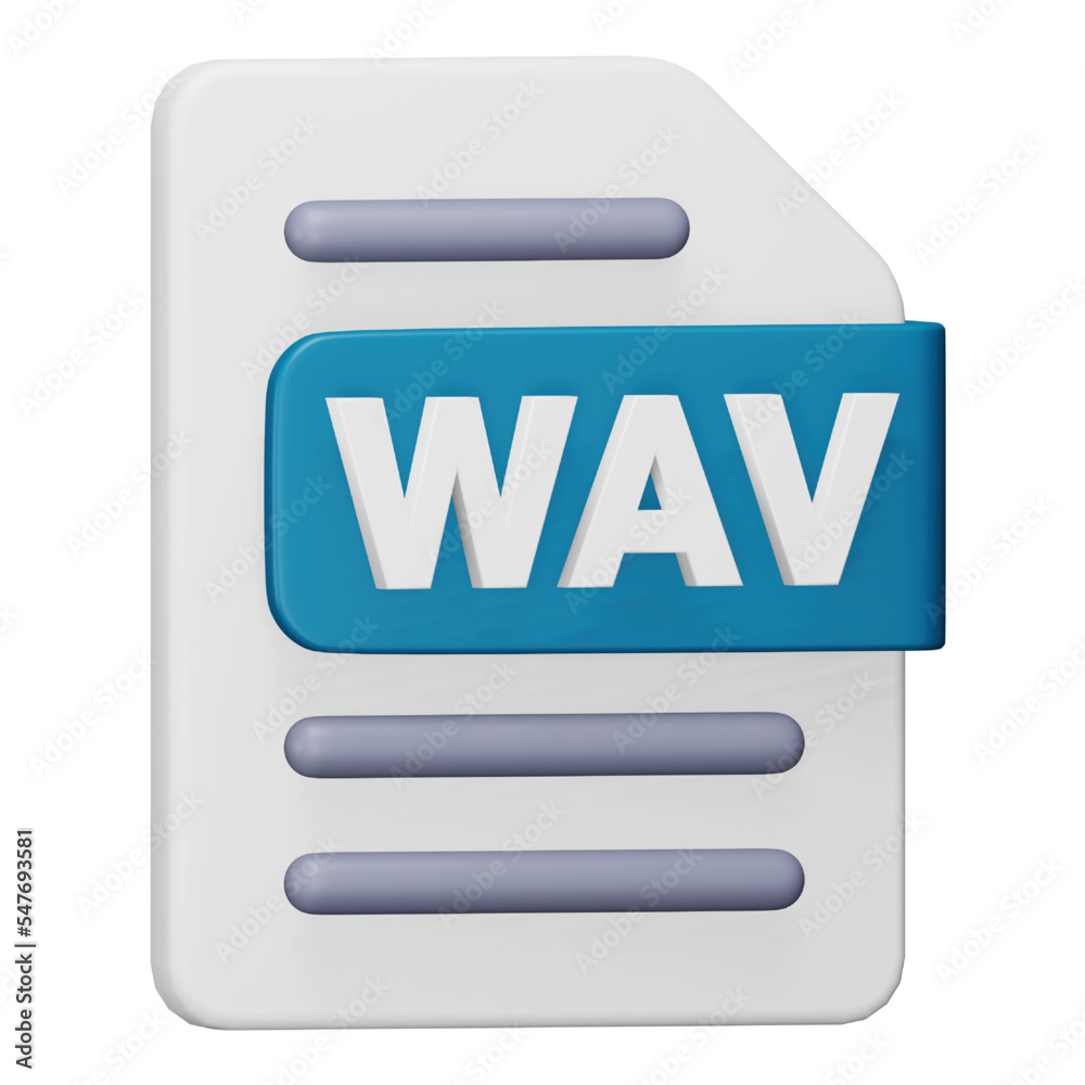 Poster wav file format 3d rendering isometric icon.