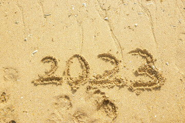 Sand writing for 2023 new year