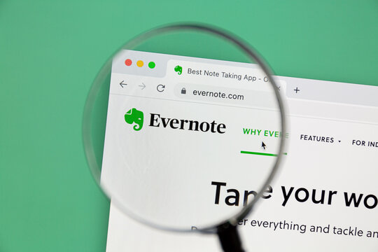 Ostersund, Sweden - Nov 20, 2022: Evernote website on a computer screen. Evernote is a note-taking and task management application.