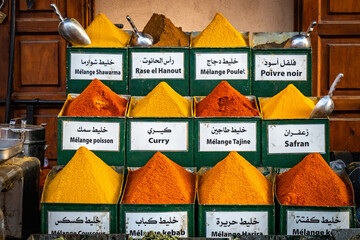 piles of spices, market, marrakech, souk, bazaar, morocco, north africa