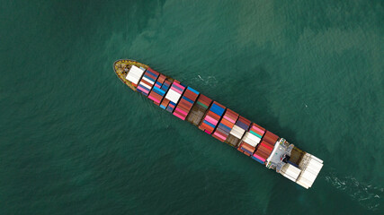 cargo container ship sailing in sea to import export goods and distributing products to dealer and...