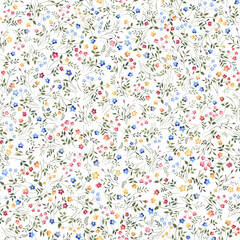 seamless floral pattern with meadow flowers on white background