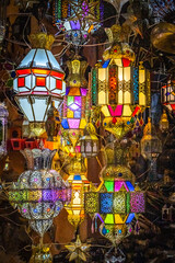 lamps in the market, marrakech, bazaar, souk, morocco, north africa