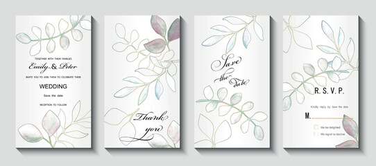 Wedding invitation, isolated on white. Vector Watercolor.