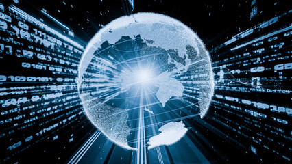Futuristic global network and tacit digital data transfer 3D graphic . Concept of smart digital...