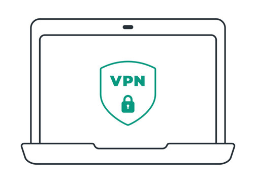 Laptop with secure VPN connection line icon. VPN service. Internet security software. Vector illustration, editable stroke