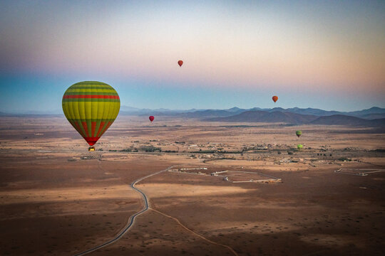 Hot Air Balloon Over Marrakech, Morocco, North Africa, Sunrise, High Atlas Mountains, Adventure