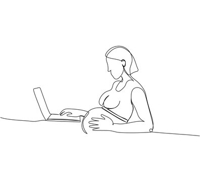 recommend clip art: Working pregnant one line art. Continuous line drawing of pregnancy, motherhood, preparation for childbirth, work during pregnancy, working woman, maternity leave.