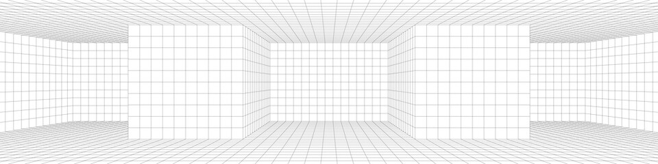 perspective drawing of a 3d grid with black lines. architectural abstract background