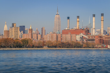 Manhattan skyline from hudson river, New York cityscape, United States