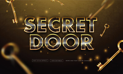 Gold secret door with gold key text effect editable free download - obrazy, fototapety, plakaty