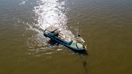 Fototapeta premium Dredge barge, removing river sand.