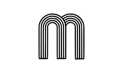 Vector Logo of Modern Alphabet Letter M, Parallel lines stylized rounded font