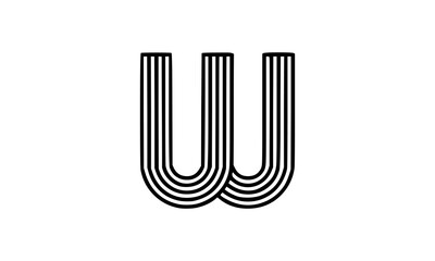 Vector Logo of Modern Alphabet Letter W, Parallel lines stylized rounded font