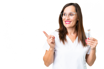 Dentist caucasian woman over isolated chroma key background intending to realizes the solution while lifting a finger up