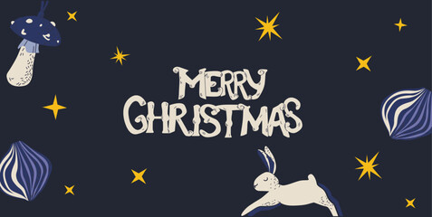 Vector New Year's banner, postcard. Merry Christmas lettering.