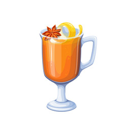 Christmas grog vector illustration. Cartoon isolated hot Xmas drink in glass with handle, star anise decoration and lemon zest spiral, grog with citrus fruit and spices, Christmas market beverage
