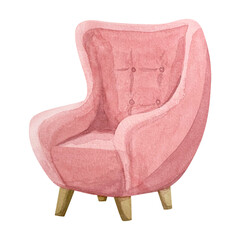 The pink armchair is painted in watercolor on a white background.