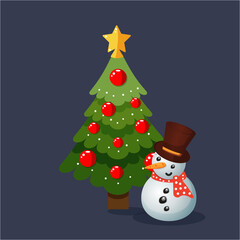 Christmas tree and snowman card, holidays wallpaper