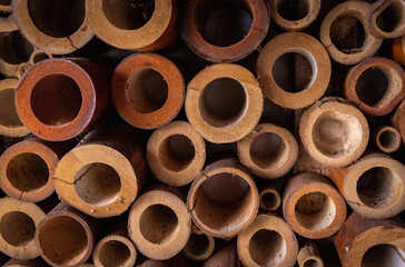Bamboo slices of an old natural decorated wall