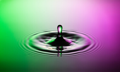 green and purple drops in water