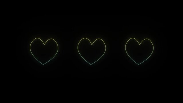 Glowing neon heart icon on black background. valentines day celebration. 4K video animation for motion graphics and compositing.