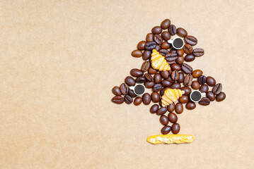 Christmas tree shape made from coffee beans
