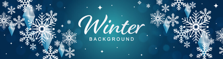 Snowflakes design for winter with snowflakes paper cut style on color background. 
